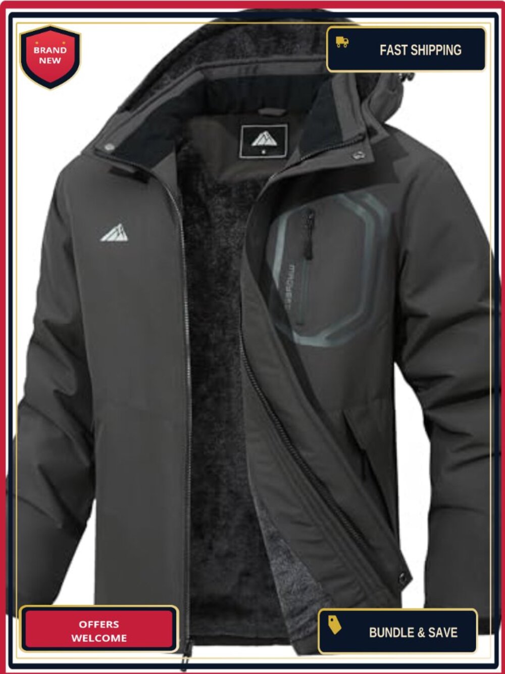 Men's Detachable Hooded Ski Jacket Waterproof Padded Winter Parka Windproof Warm